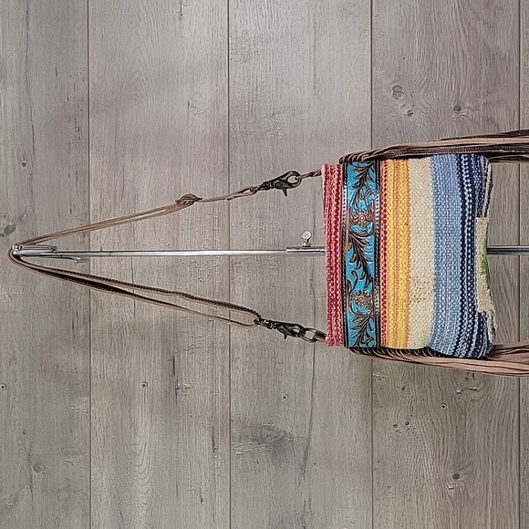 Myra B. Canvas Fringe Leather Crossbody Shoulder Bag - Picture 3 of 12